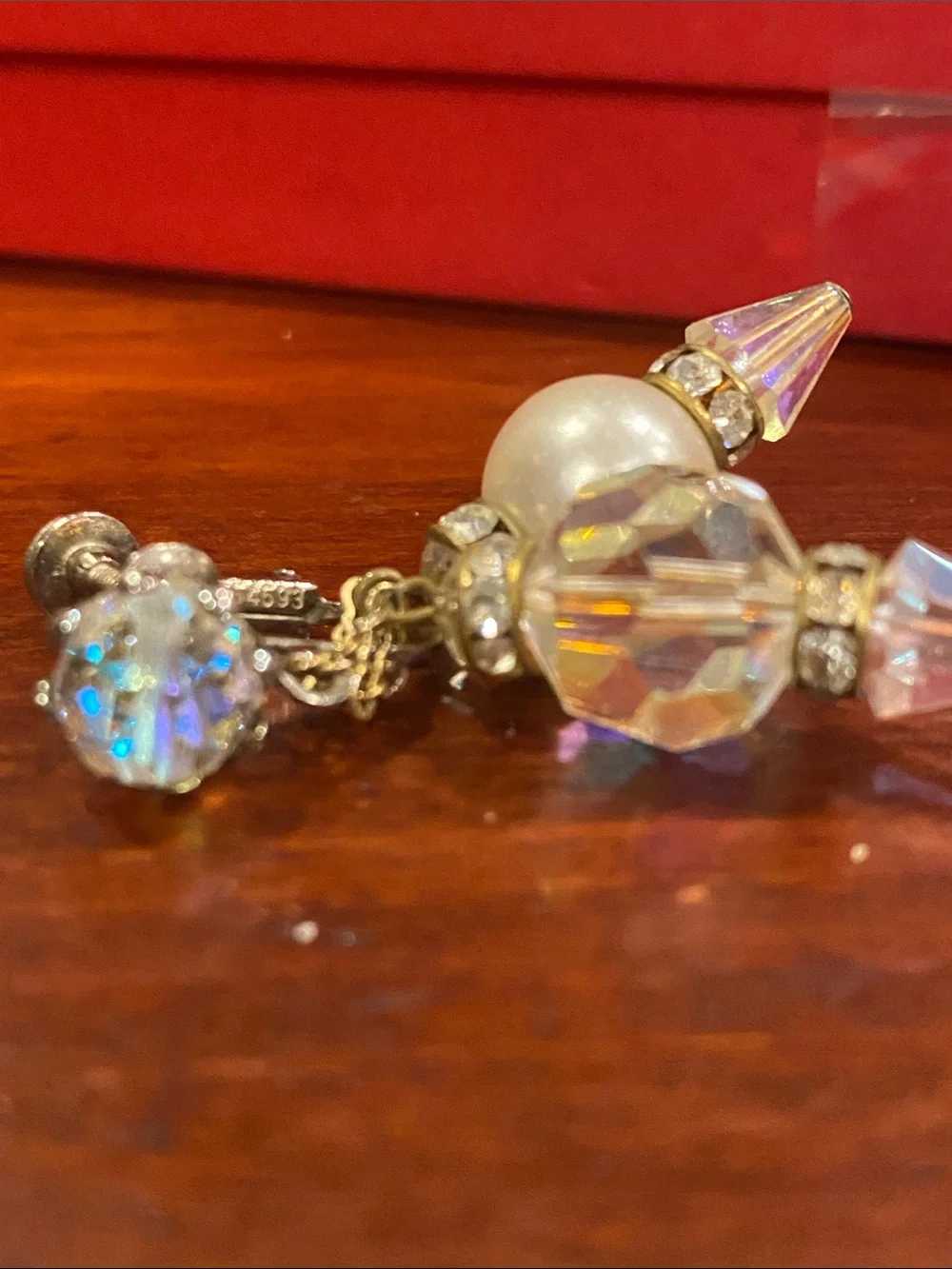 Crystal and Pearl Drop Earrings - Iridescent and White
